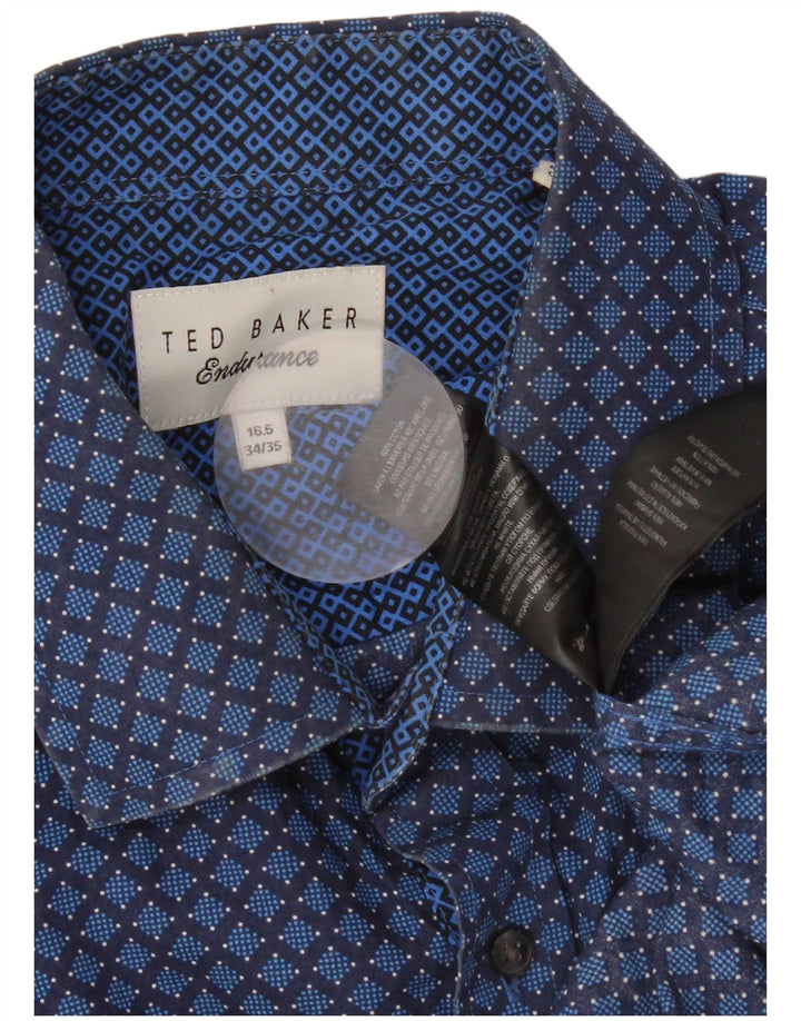 Ted Baker Chemise Homme Taille 16 1/2 Grand Coton Géométrique Bleu