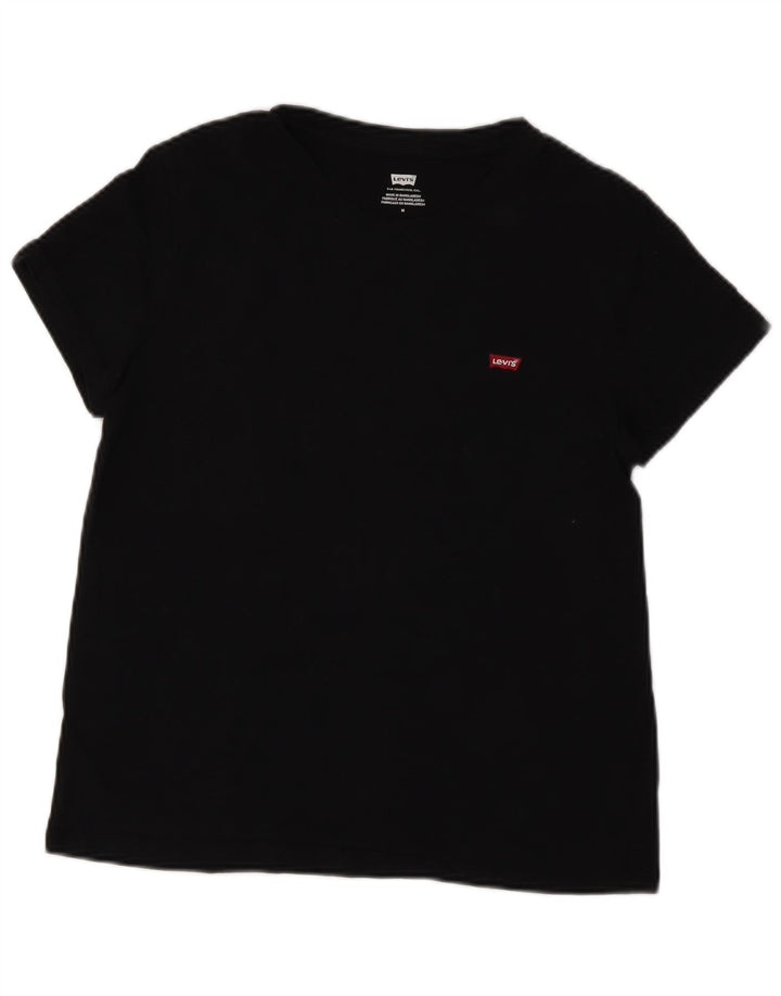 LEVI'S T-Shirt Femme UK 12 Noir Moyen Coton