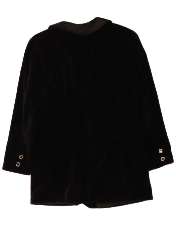 vintage Femmes Double Breasted Velvet Blazer Veste UK 14 Moyen Noir