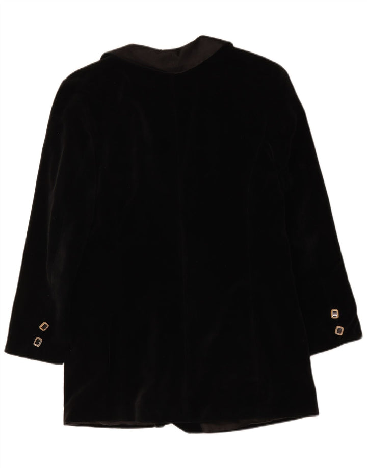vintage Femmes Double Breasted Velvet Blazer Veste UK 14 Moyen Noir