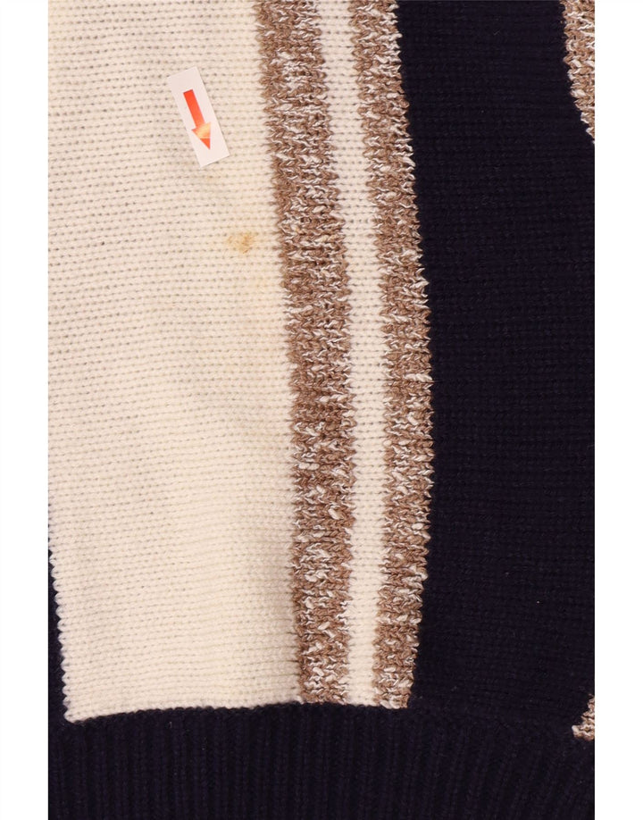 vintage Femme Col V Jumper Pull IT 44 Medium Navy Blue Colourblock