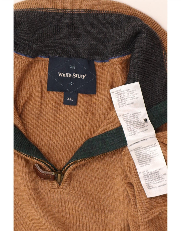 Pull White Stuff Homme Col Zippé 2XL Laine Marron