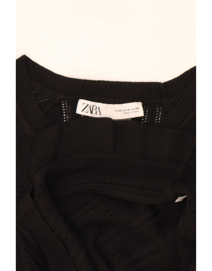 Zara Womens Crop Knit Blouse Top UK 12 Moyen Noir