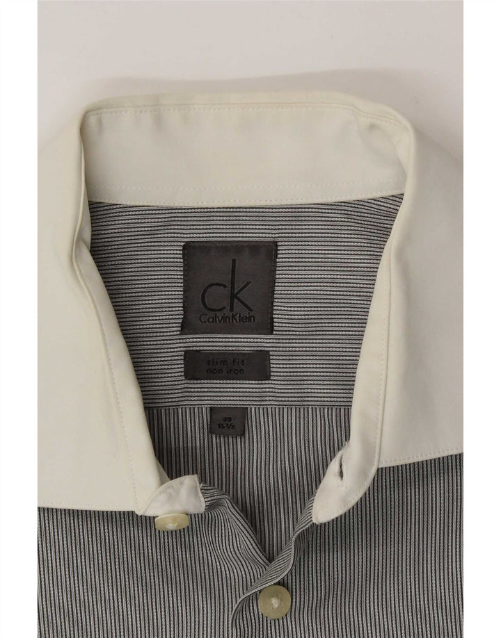 Calvin Klein Chemise formelle pour homme Taille 39 15 1/2 Gris moyen à fines rayures