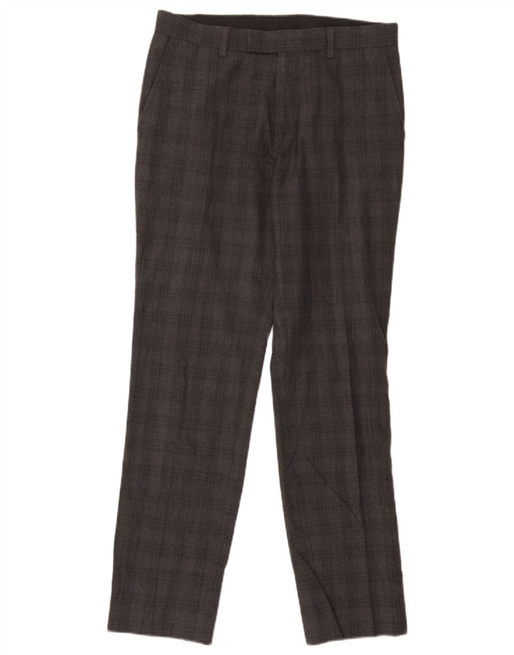 Marks & Spencer Pantalon de costume slim pour homme W30 L31 Gris à carreaux Polyester