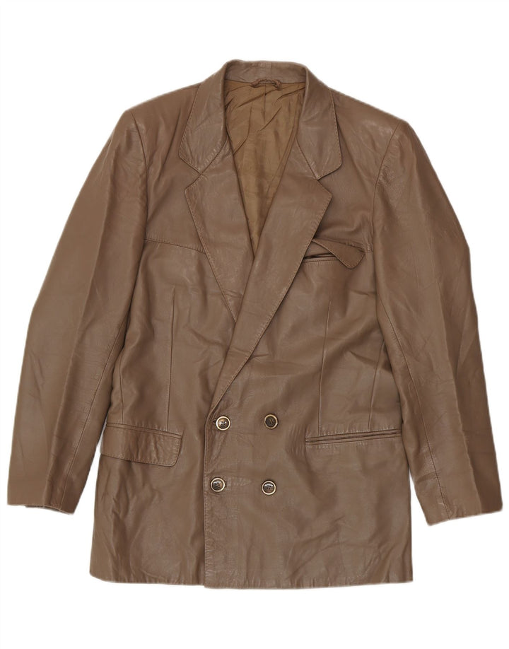 Veste Blazer En Cuir Double Boutonnage Vintage Homme IT 48 Marron Moyen