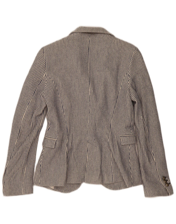 Zara Veste blazer à 1 bouton pour femme UK 12 en coton à fines rayures bleu moyen