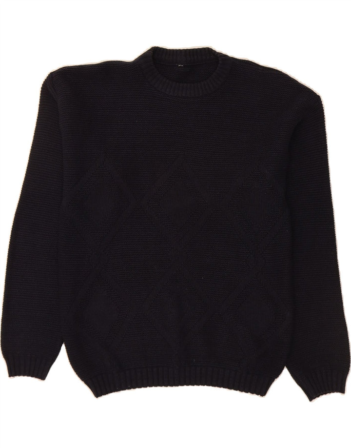 VINTAGE Mens Crew Neck Jumper Sweater Small Navy Blue Vintage Vintage and Second-Hand Vintage from Messina Hembry 