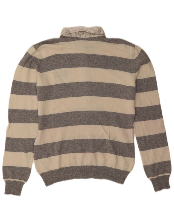 Murphy & Nye Pull à col polo pour femme UK 14 Large Gris Rayé