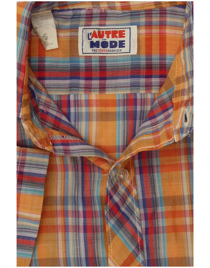 chemise à manches courtes vintage pour hommes petit polyester à carreaux orange