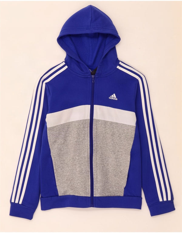 Adidas Pull à capuche zippé pour garçon 11-12 ans Bleu Colorblock Coton