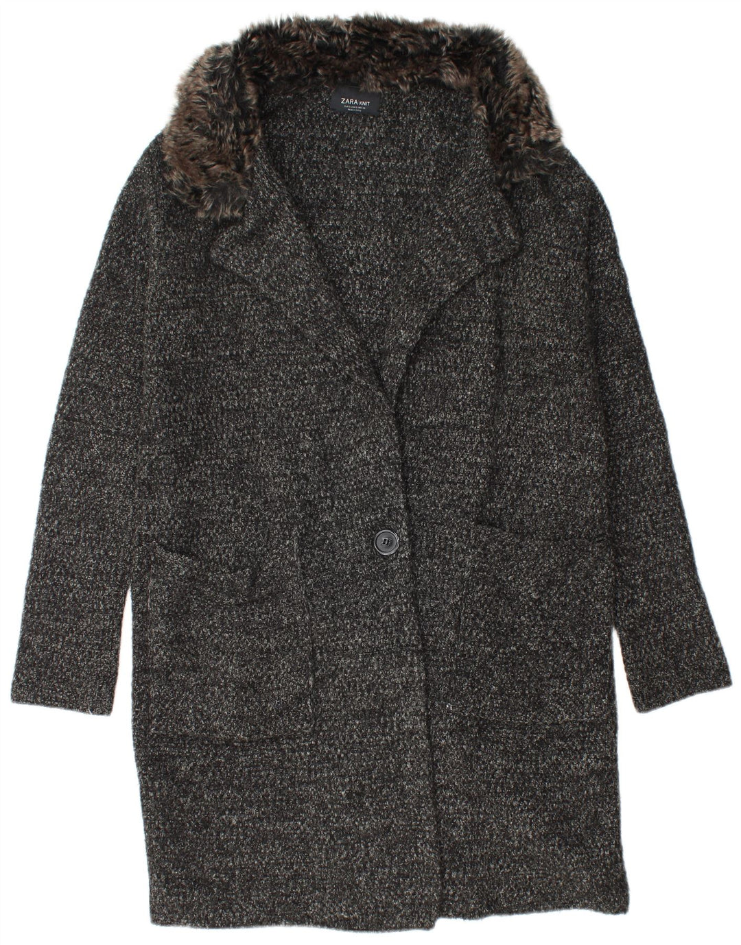 Zara Manteau en tricot surdimensionné pour femme UK 10 Petit acrylique moucheté noir