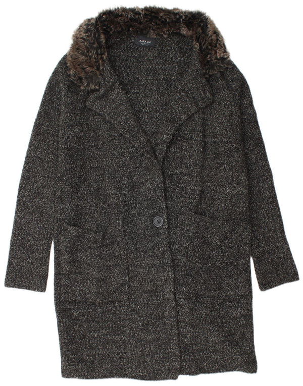 Zara Manteau en tricot surdimensionné pour femme UK 10 Petit acrylique moucheté noir