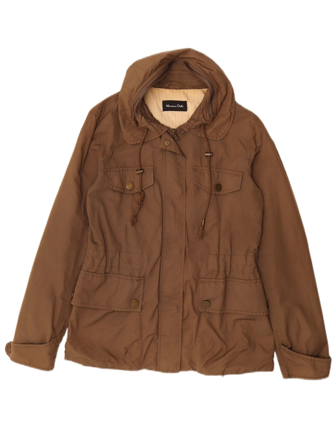 MASSIMO DUTTI Veste utilitaire à capuche pour femme UK 10 Petit Marron Polyester