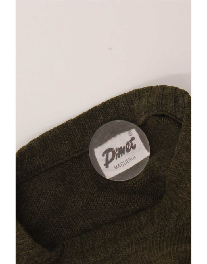 vintage Mens Crew Neck Jumper Pull Moyen Kaki Argyle/Diamant