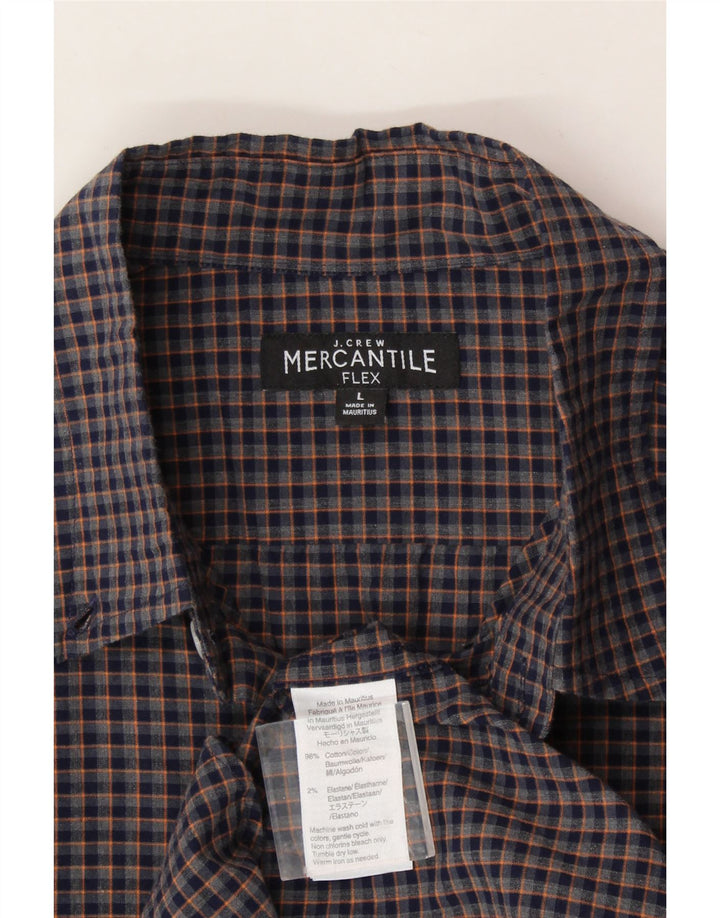 J. CREW Mens Mercantile Flex Shirt Large Navy Blue Check Cotton Vintage J. Crew and Second-Hand J. Crew from Messina Hembry 