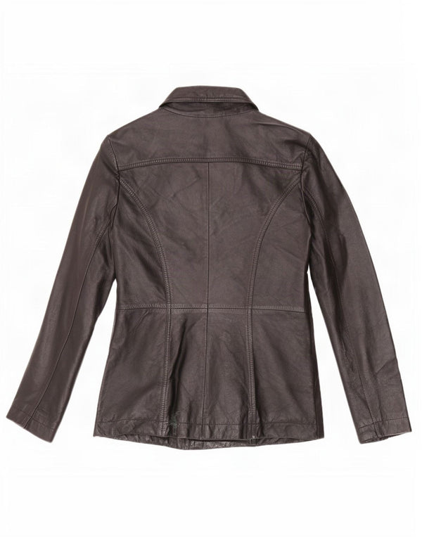 vintage Femme 3 Boutons Veste Blazer En Cuir UK 12 Moyen Noir