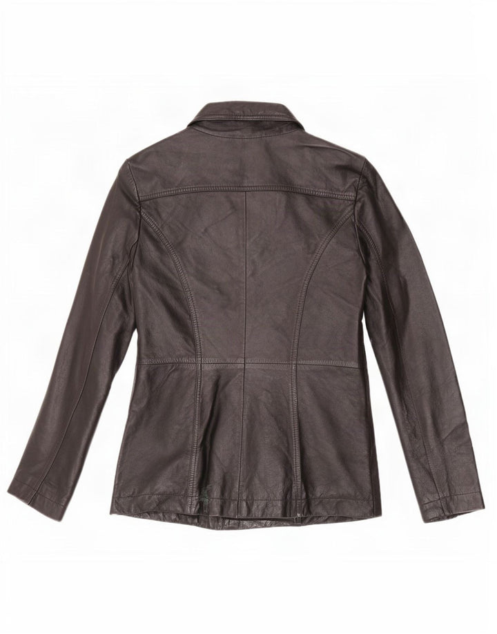 vintage Femme 3 Boutons Veste Blazer En Cuir UK 12 Moyen Noir