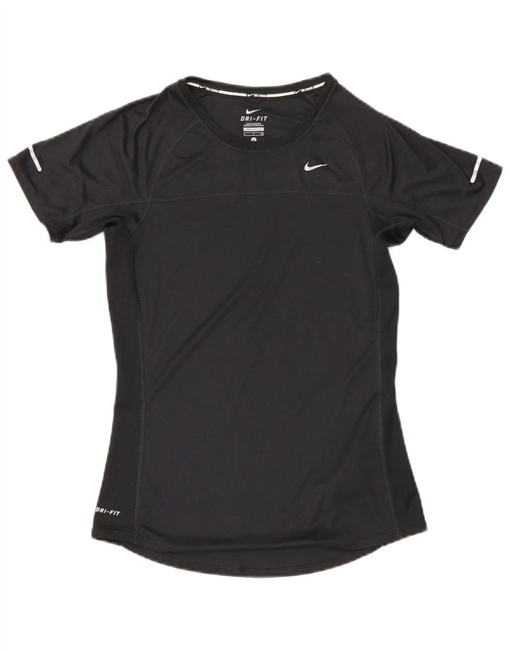 Nike Womens Dri Fit T-Shirt Top UK 10 Petit Noir Polyester
