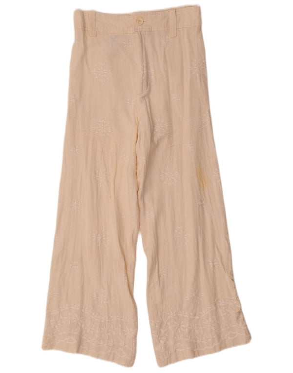 Zara Pantalon décontracté à jambe large pour femme XS W24 L26 Beige Floral Viscose