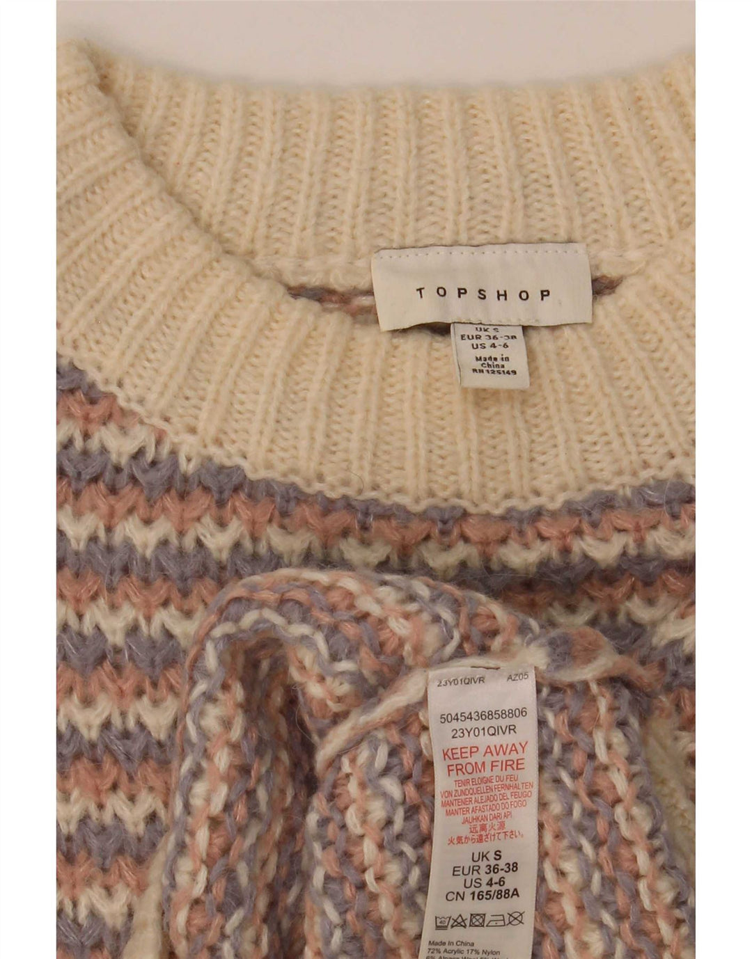 Topshop Pull court à col roulé pour femme UK 10 Small Multicolore