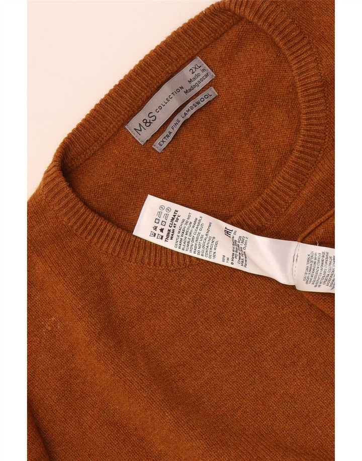 Marks & Spencer Pull à col rond pour homme en laine marron 2XL