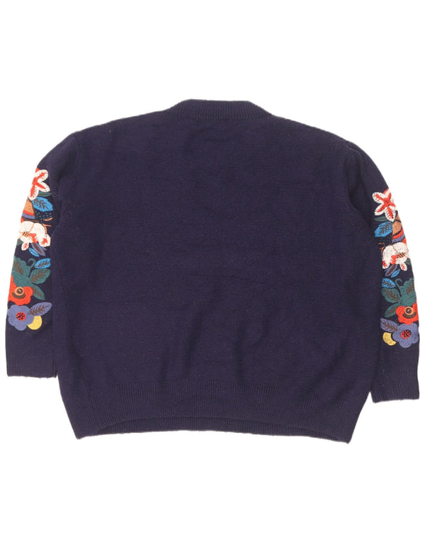 Zara Pull ras du cou pour femme UK 14 Bleu marine moyen Floral