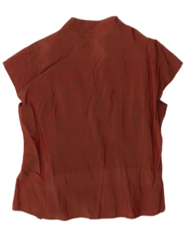vintage Womens Crop Short Sleeve Shirt Blouse UK 12 Brun moyen
