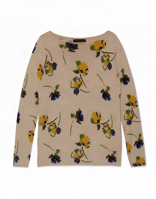 Marks & Spencer Pull col bateau pour femme UK 12 Beige moyen floral