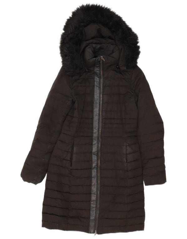Zara Manteau matelassé surdimensionné à capuche pour femme UK 6 XS Noir