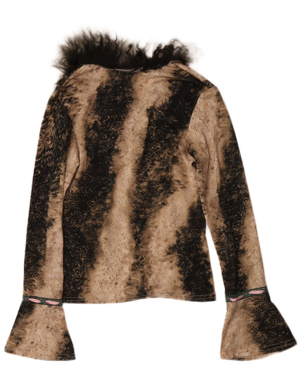 Avant Femme Top Manches Longues UK 6 XS Marron Imprimé Animal Polyester