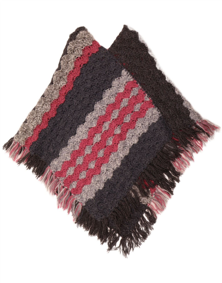vintage Femme Poncho Jumper Taille Unique Rayé Multicolore