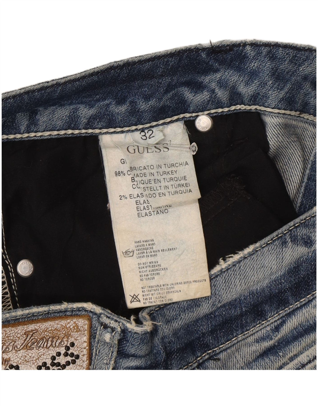Guess Jean Droit Femme W32 L27 Bleu Coton