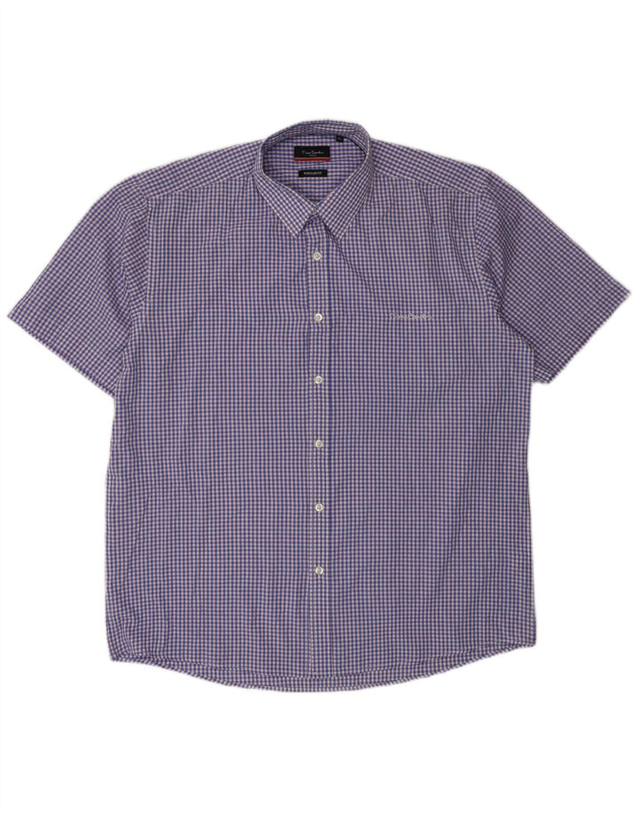 Pierre Cardin Chemise à manches courtes pour homme Coupe régulière XL Bleu Vichy Polyester