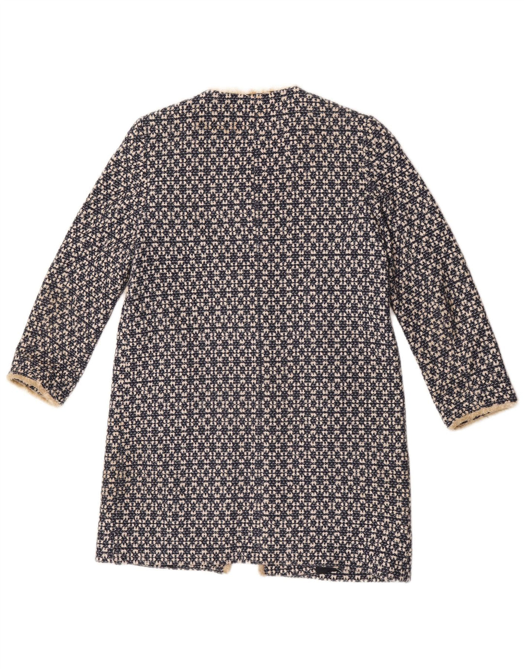 Zara Womens Open Overcoat UK 12 Medium Navy Blue Géométrique Coton