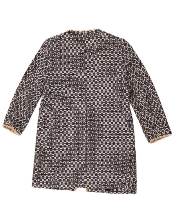 Zara Womens Open Overcoat UK 12 Medium Navy Blue Géométrique Coton