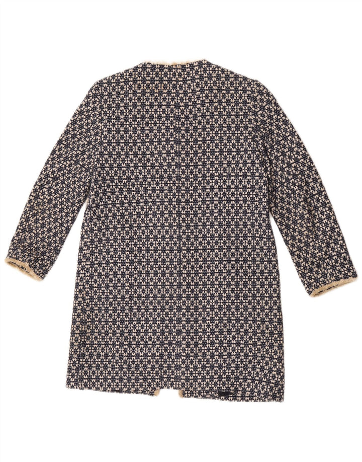 Zara Womens Open Overcoat UK 12 Medium Navy Blue Géométrique Coton