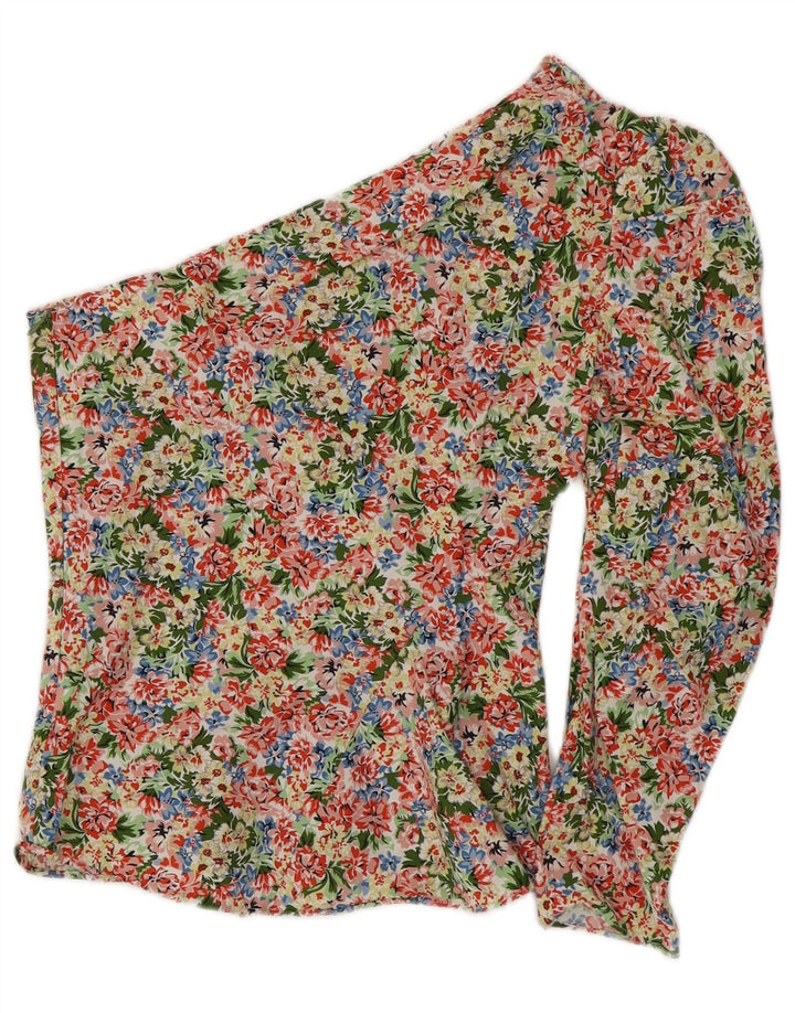 ZARA Femme Top Une Épaule UK 8 Petit Coton Floral Multicolore