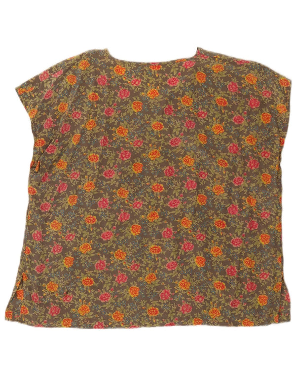 vintage Femmes Blouse Sans Manches Top UK 18 XL Kaki Floral
