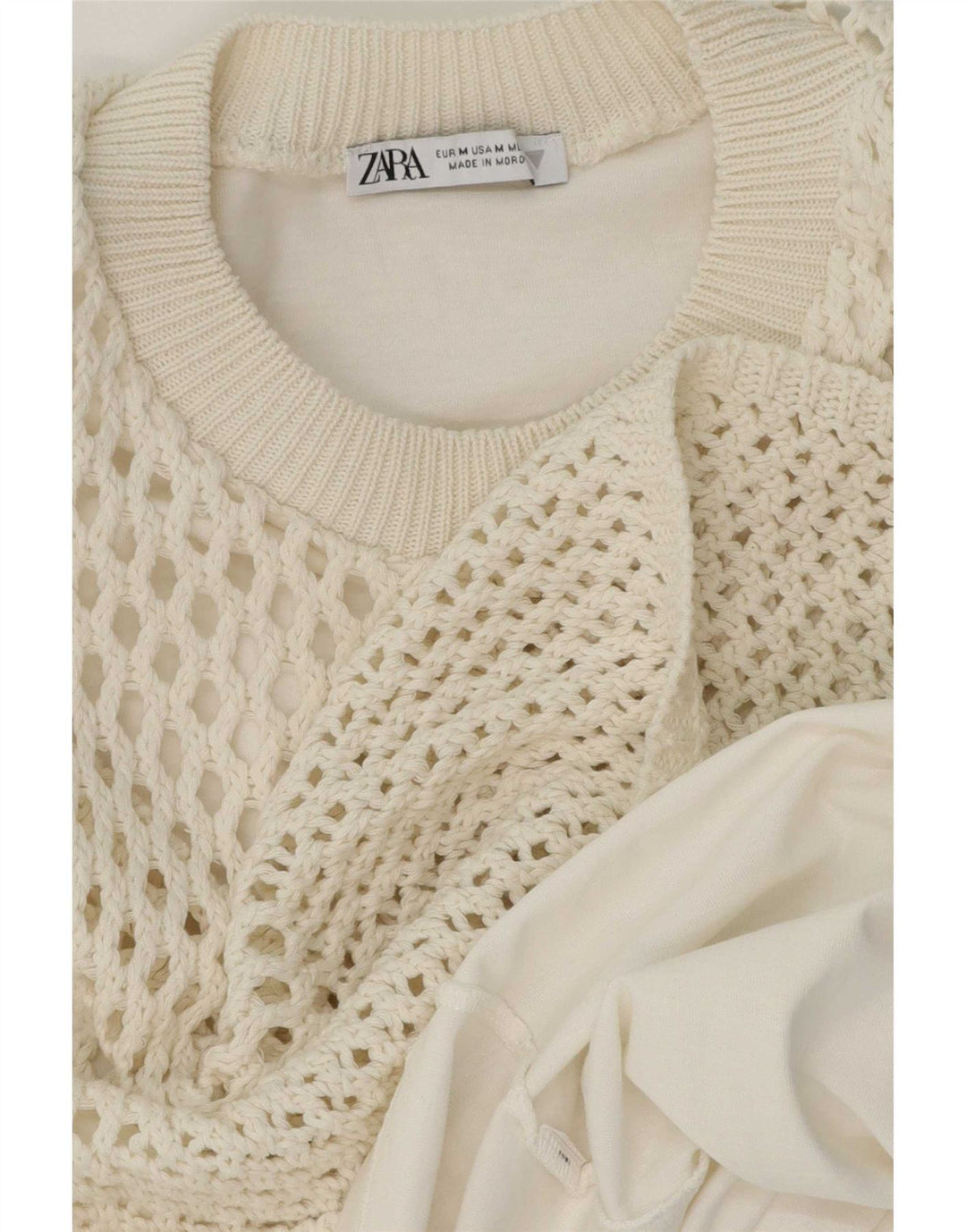 Zara Womens Crochet Blouse Top UK 14 Moyen Blanc