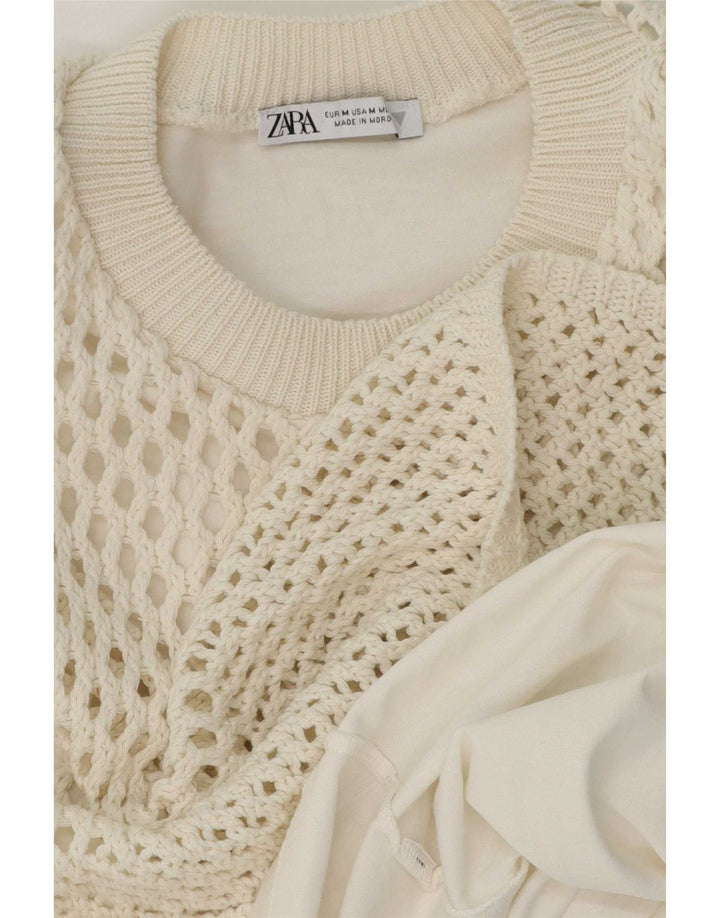 Zara Womens Crochet Blouse Top UK 14 Moyen Blanc