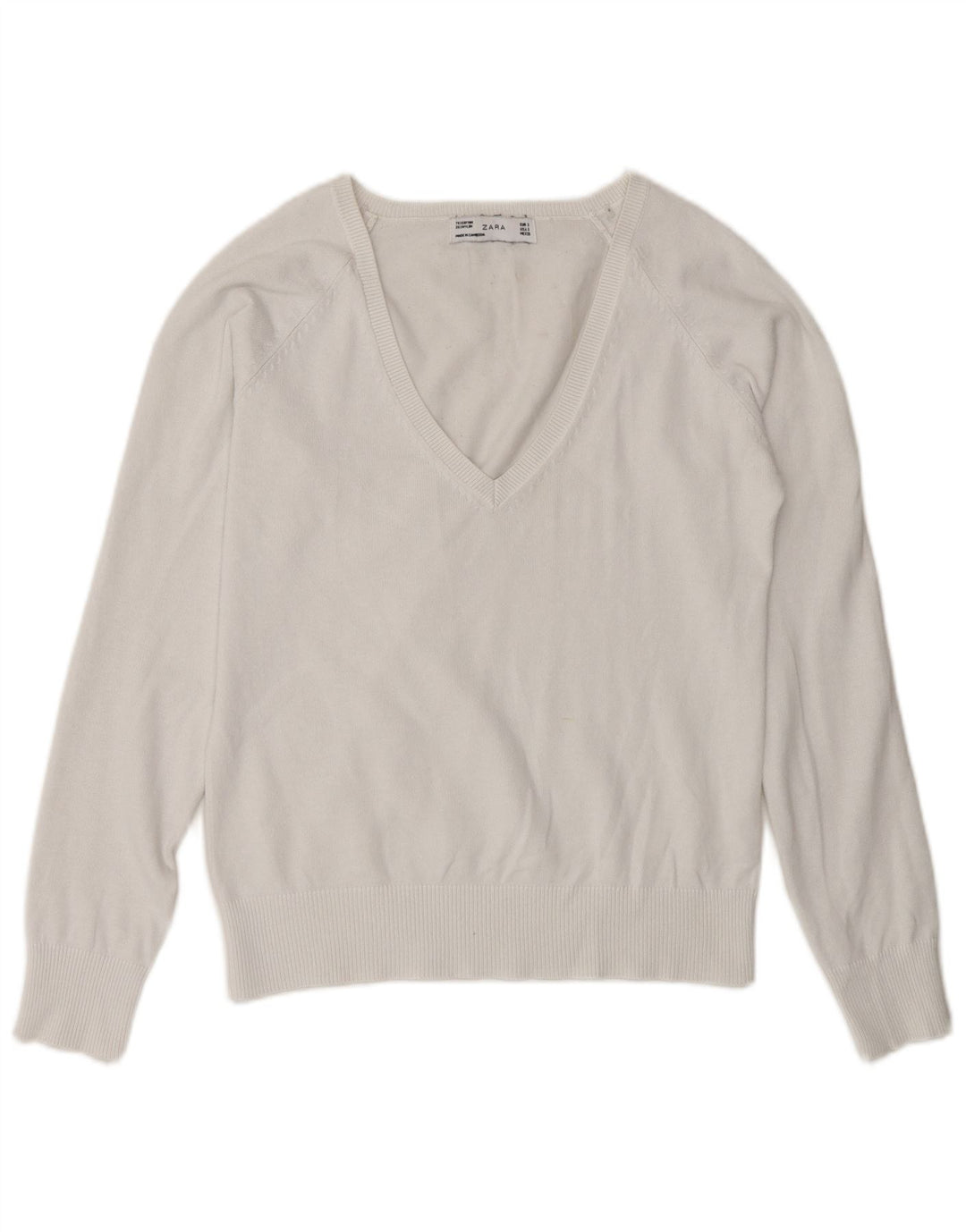 Zara Pull col V pour femme UK 10 Petit Blanc