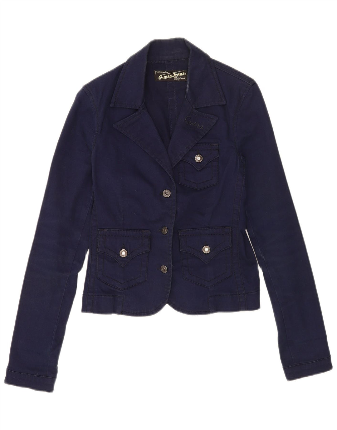 Guess Veste Blazer 3 Boutons Femme UK 10 Petit Bleu Marine Coton