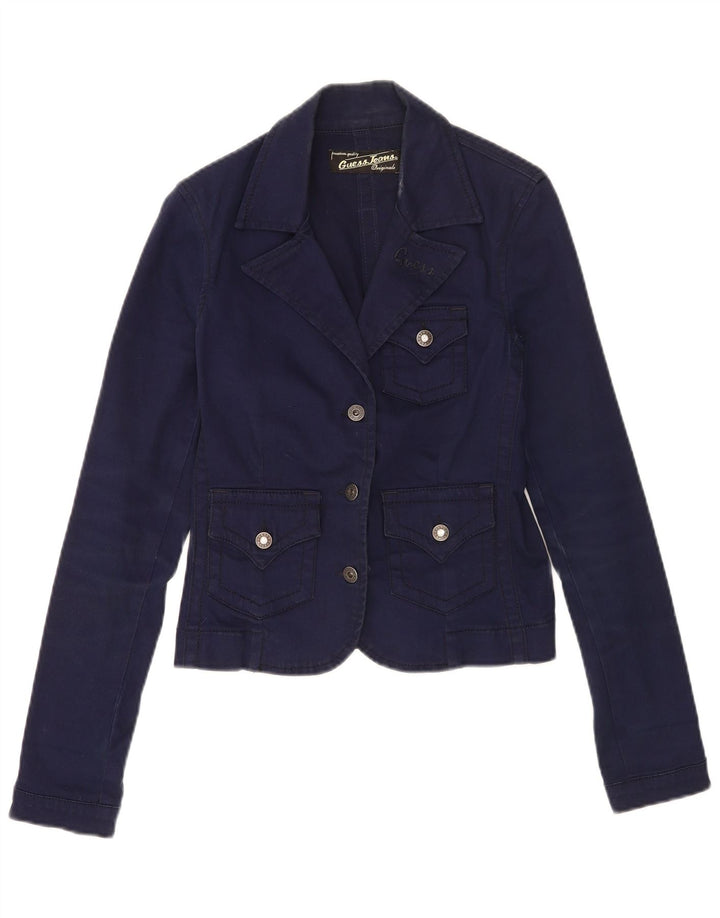 Guess Veste Blazer 3 Boutons Femme UK 10 Petit Bleu Marine Coton