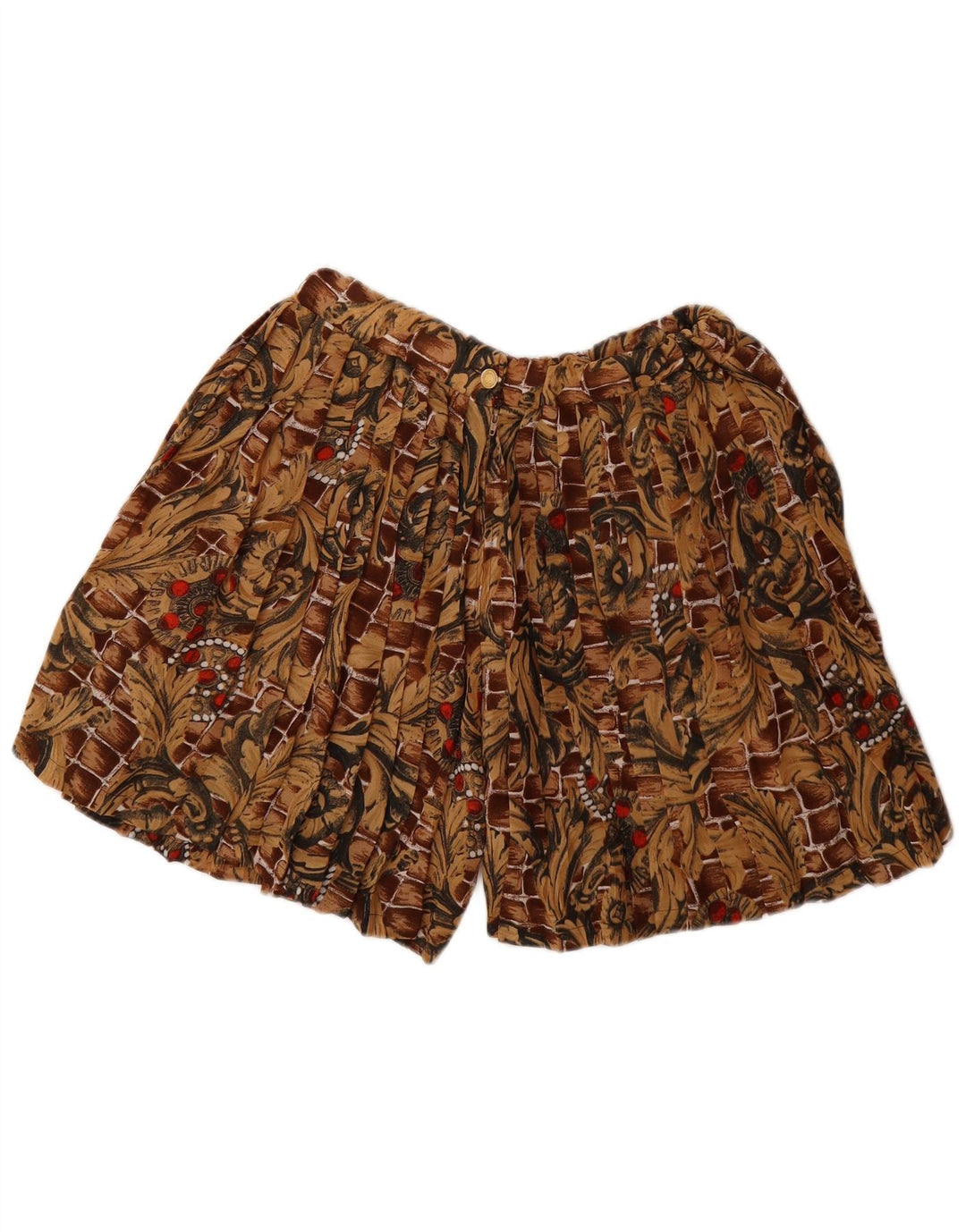 VINTAGE Short Chino Taille Haute Femme IT 46 Large W32 Marron Floral