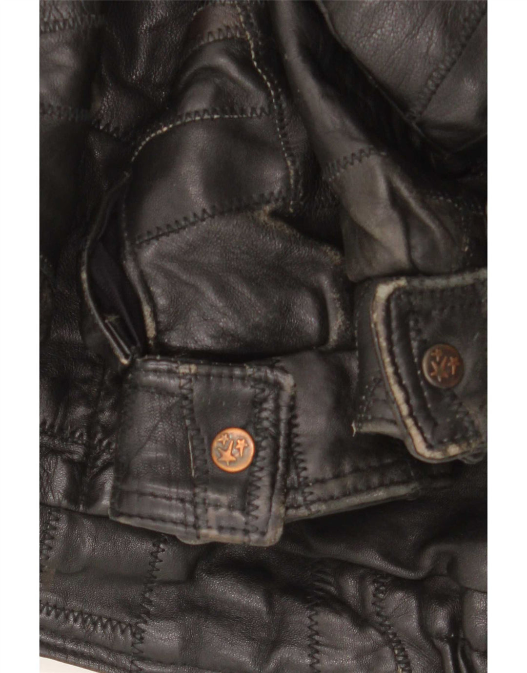 veste en cuir graphique homme vintage UK 40 Grand patchwork noir
