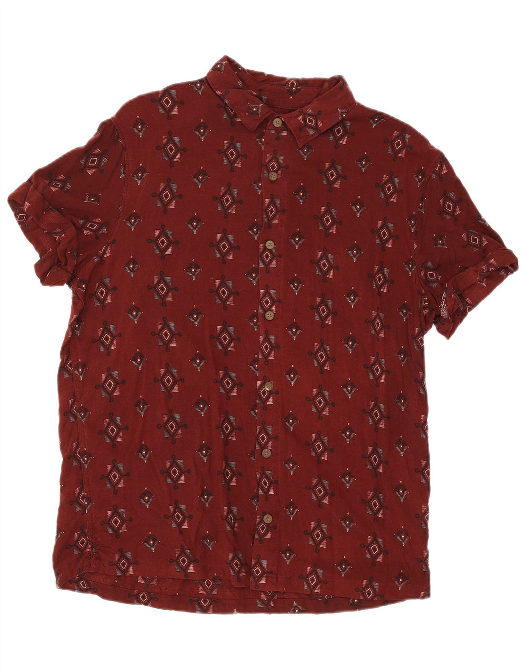 Pull & Bear Chemise à manches courtes pour homme en viscose géométrique marron moyen