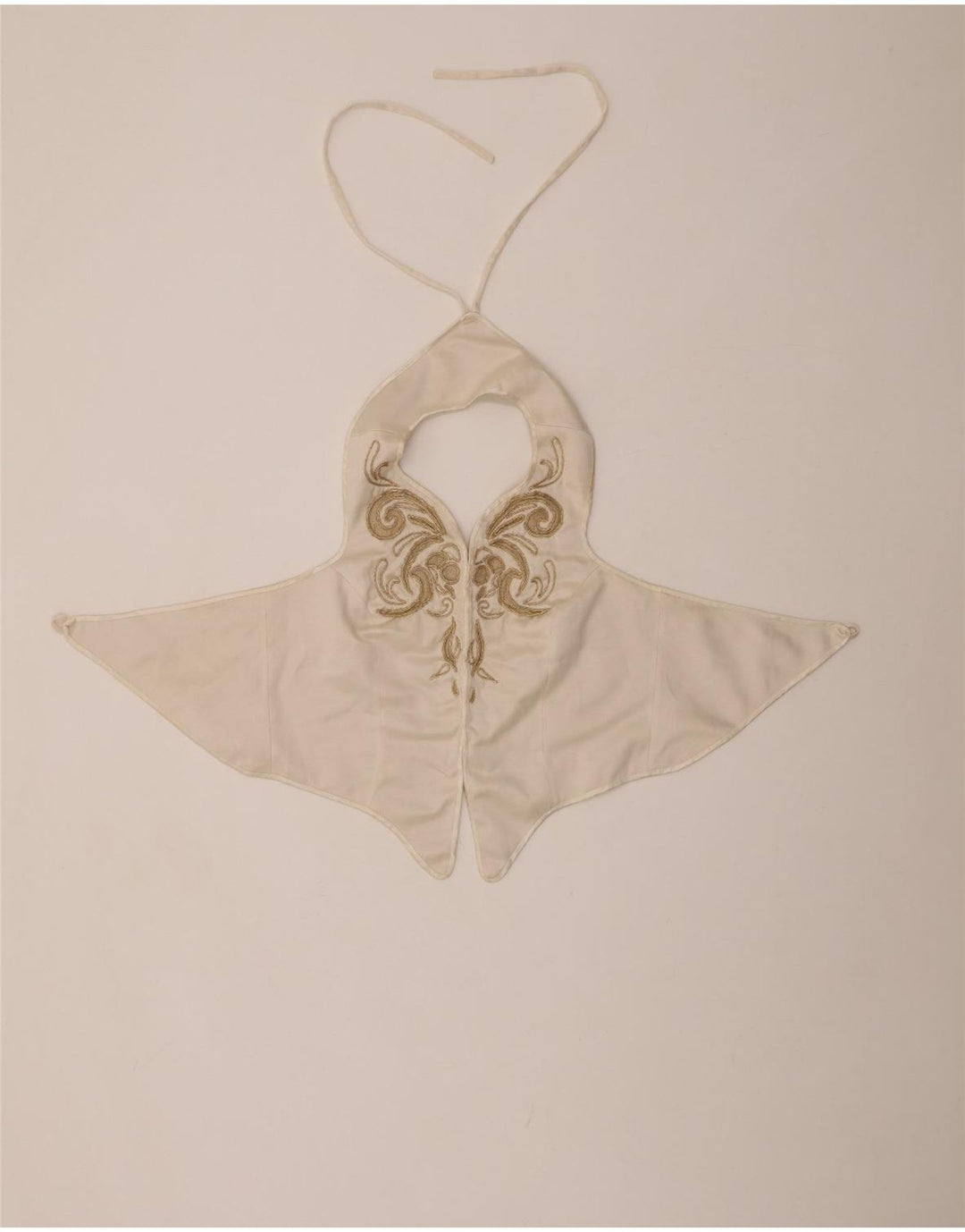 VINTAGE Femmes Motif Abstrait Crop Halter Top UK 12 Moyen Blanc