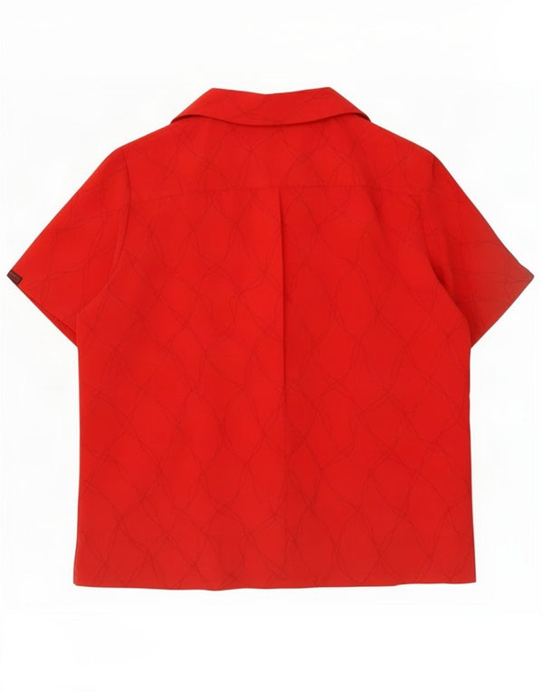 vintage Femmes Motif Abstrait Chemise À Manches Courtes Blouse UK 16 Grand Rouge
