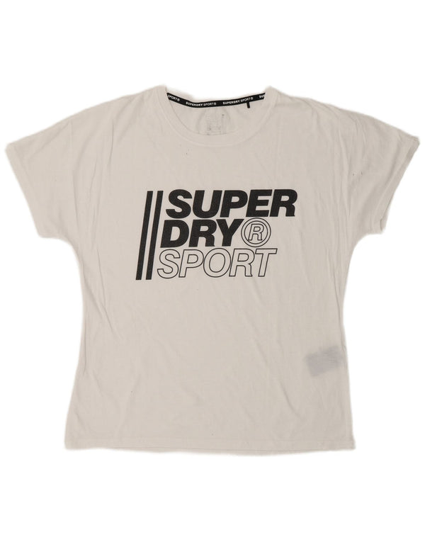 SUPERDRY T-shirt graphique pour femme UK 12 Blanc moyen Polyester